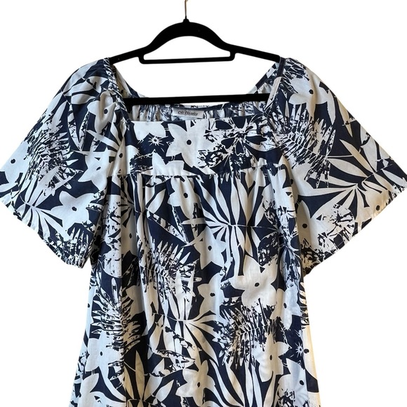 CW Classics Womens Navy Blue White Floral Dress Short Sleeve Square Neck Size M - Picture 2 of 6
